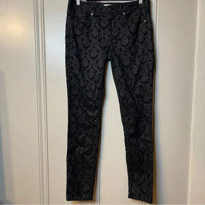 Joe fresh Black Damask Coated Pattern slim coupe etroite Lightweight Pants SZ 8‎